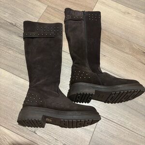 EMANUELE CRASTO Italy Suede Leather Chunky Sole Studded Boots brown size‎ 38 7.5